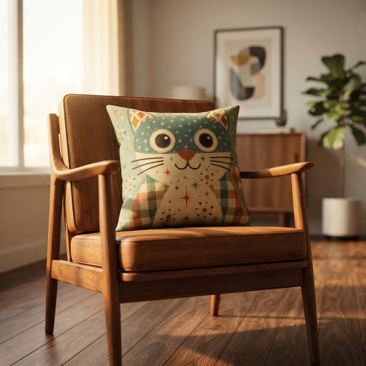 Retro Cat Pillow, 100% Faux Suede Square with Recycled Polyester Insert