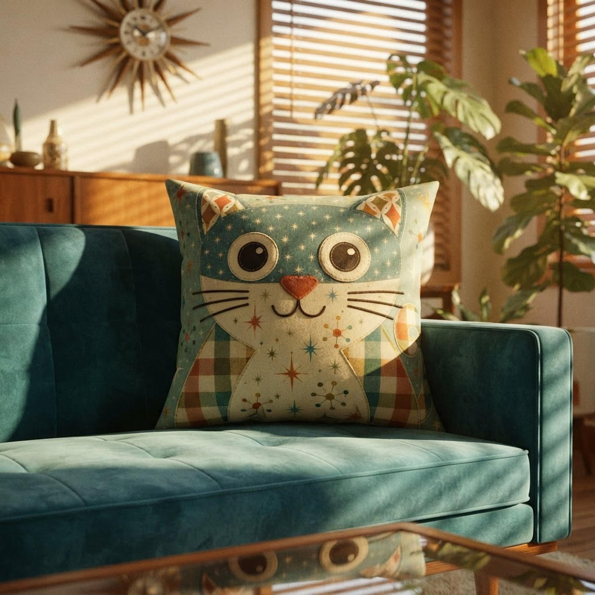 Retro Cat Pillow, 100% Faux Suede Square with Recycled Polyester Insert