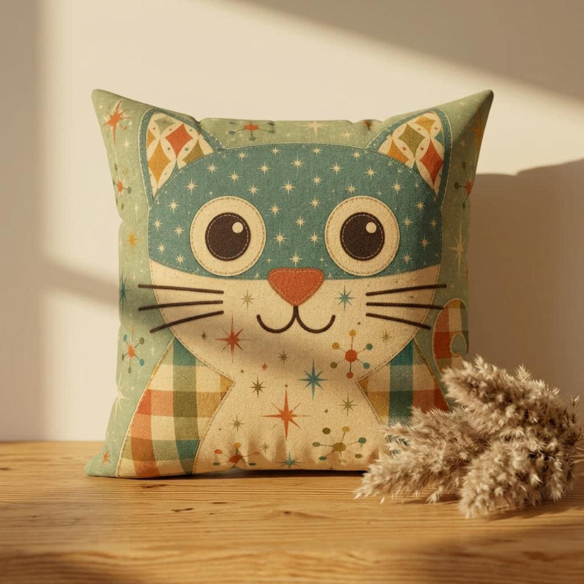 Retro Cat Pillow, 100% Faux Suede Square with Recycled Polyester Insert