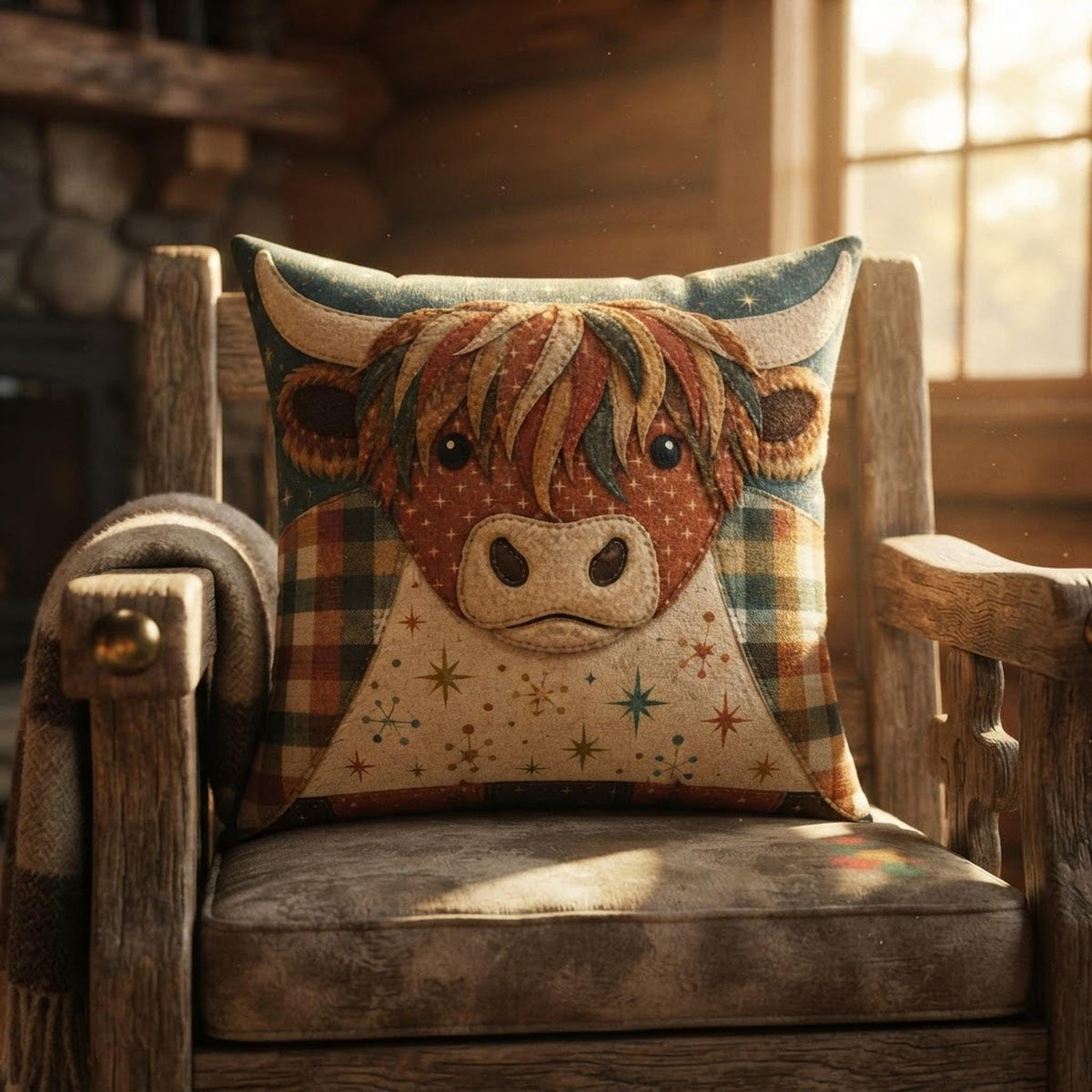Cow Pillow, 100% Faux Suede Cover with Double-Sided Highland Artwork
