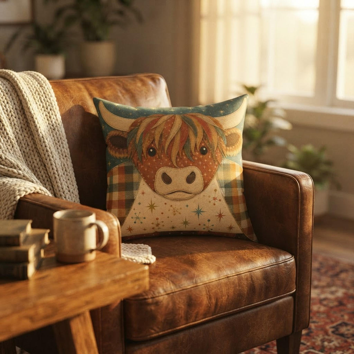 Cow Pillow, 100% Faux Suede Cover with Double-Sided Highland Artwork