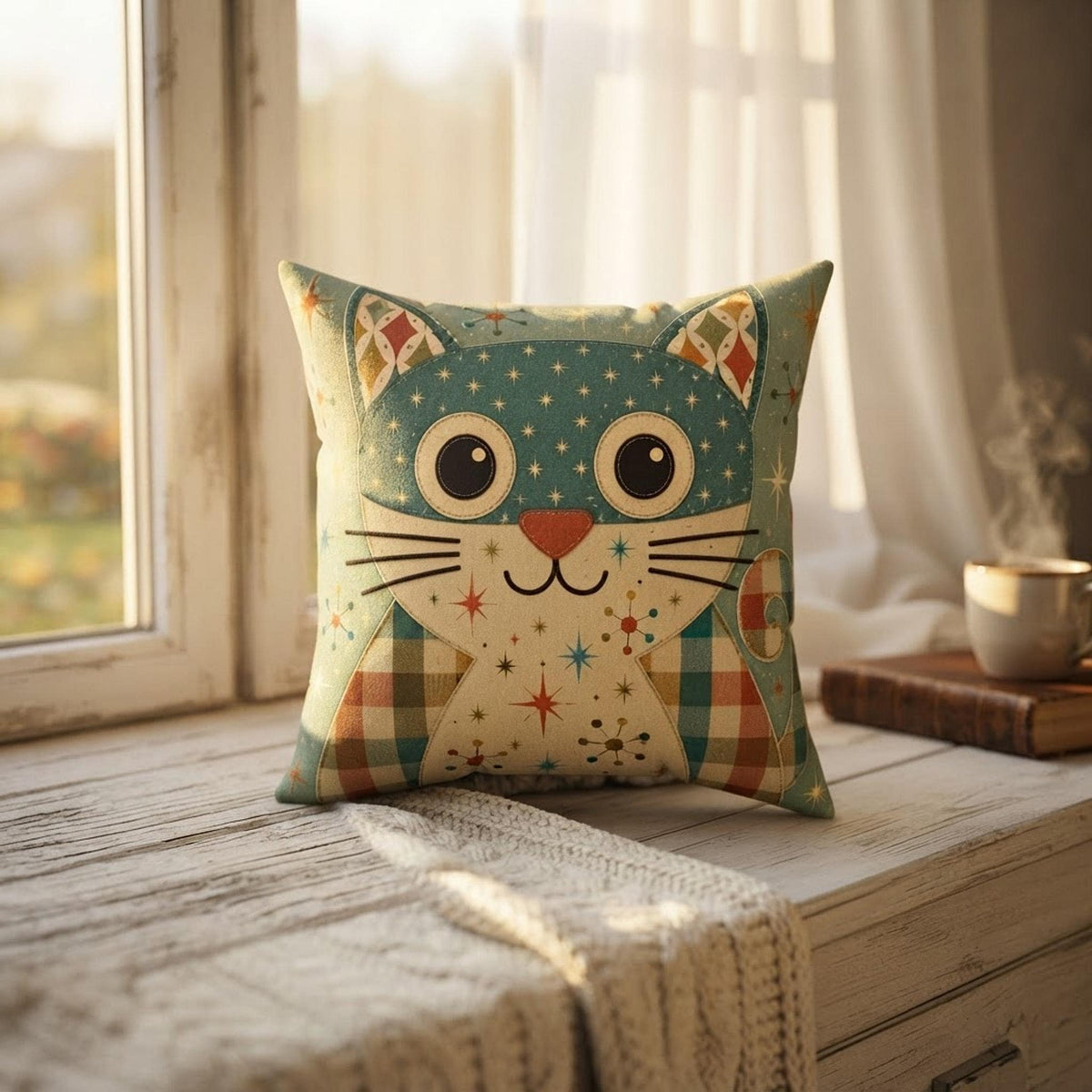 Retro Cat Pillow, 100% Faux Suede Square with Recycled Polyester Insert