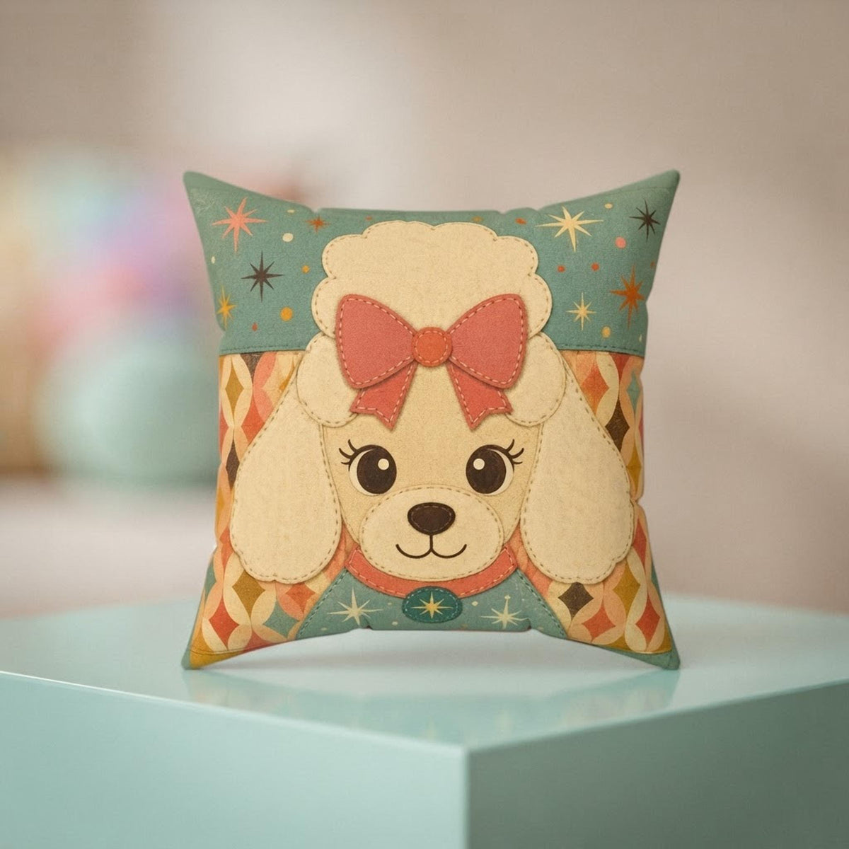 Dog Face Pillow, Faux Suede Double-Sided Square Poodle Design With Recycled Polyester Insert