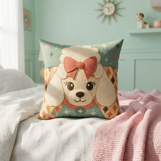 Dog Face Pillow, Faux Suede Double-Sided Square Poodle Design With Recycled Polyester Insert
