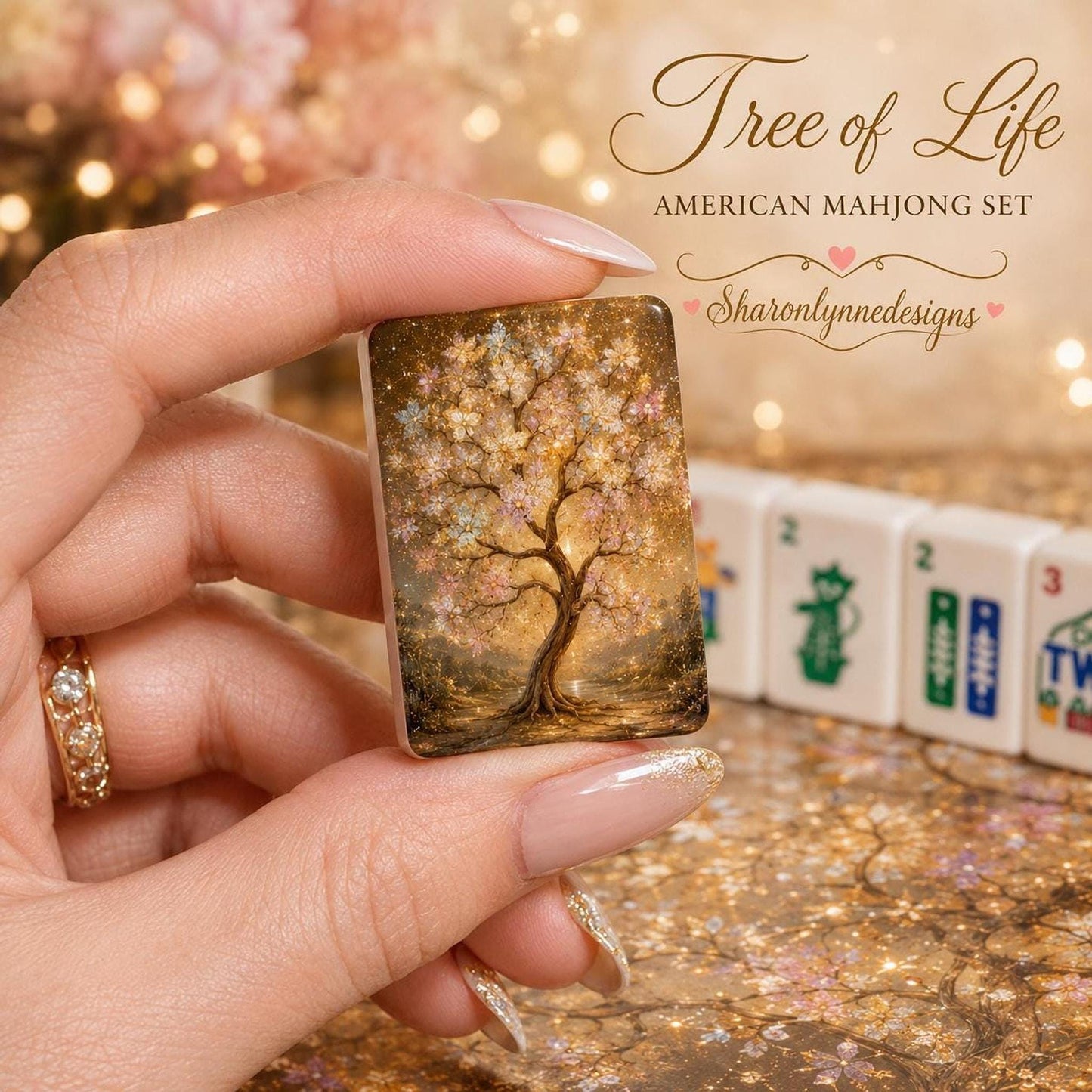 Tree Of Life American Mahjong Set, 160-Piece Acrylic With Jokers