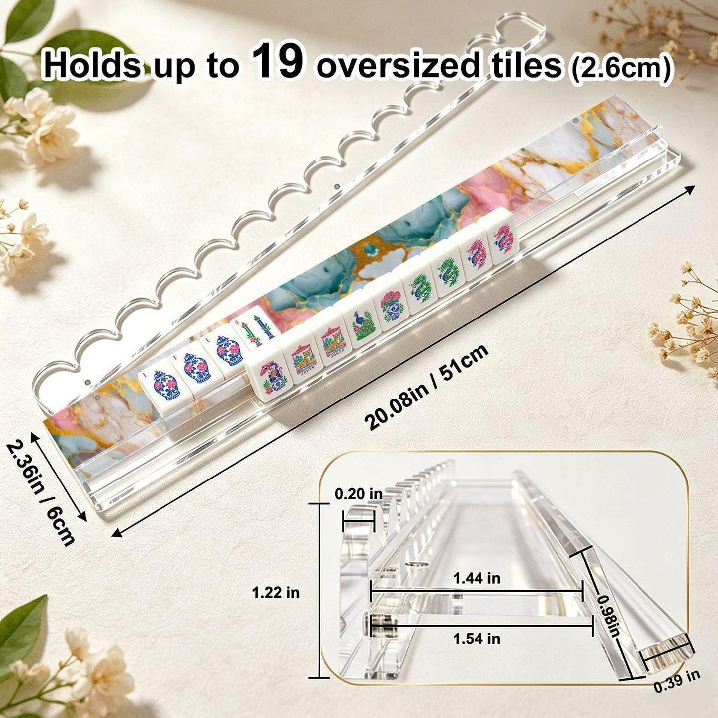 Marble Extended Mahjong Rack Set of 4 – Scalloped Magnetic Tile Pushers