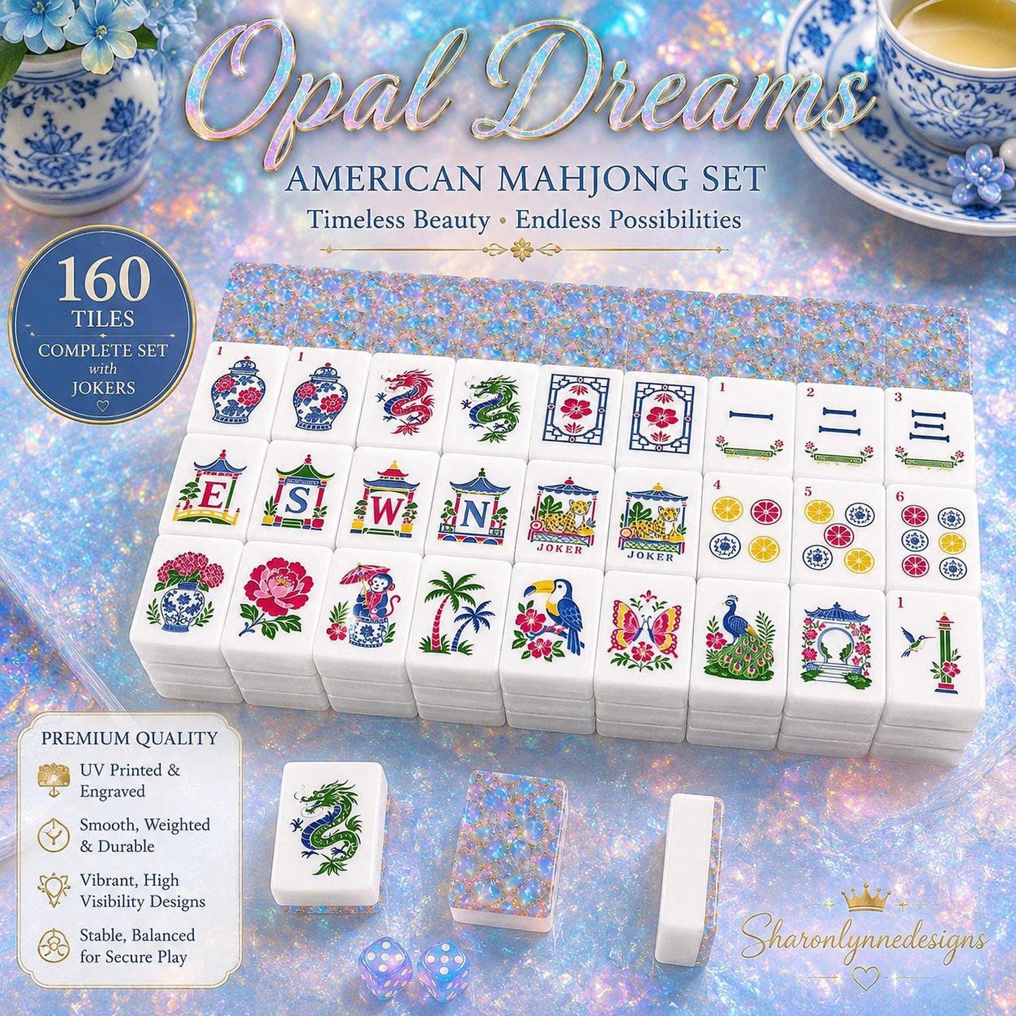 Opal Dreams American Mahjong Tiles (Traditional Porcelain Style)