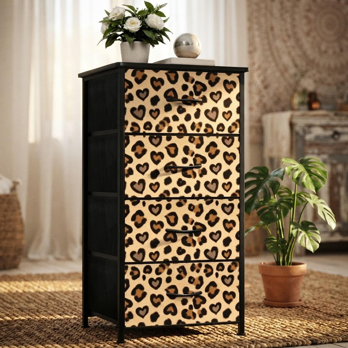 Cheetah Dresser, 4-Drawer Dorm Room Storage Organizer with Steel Frame