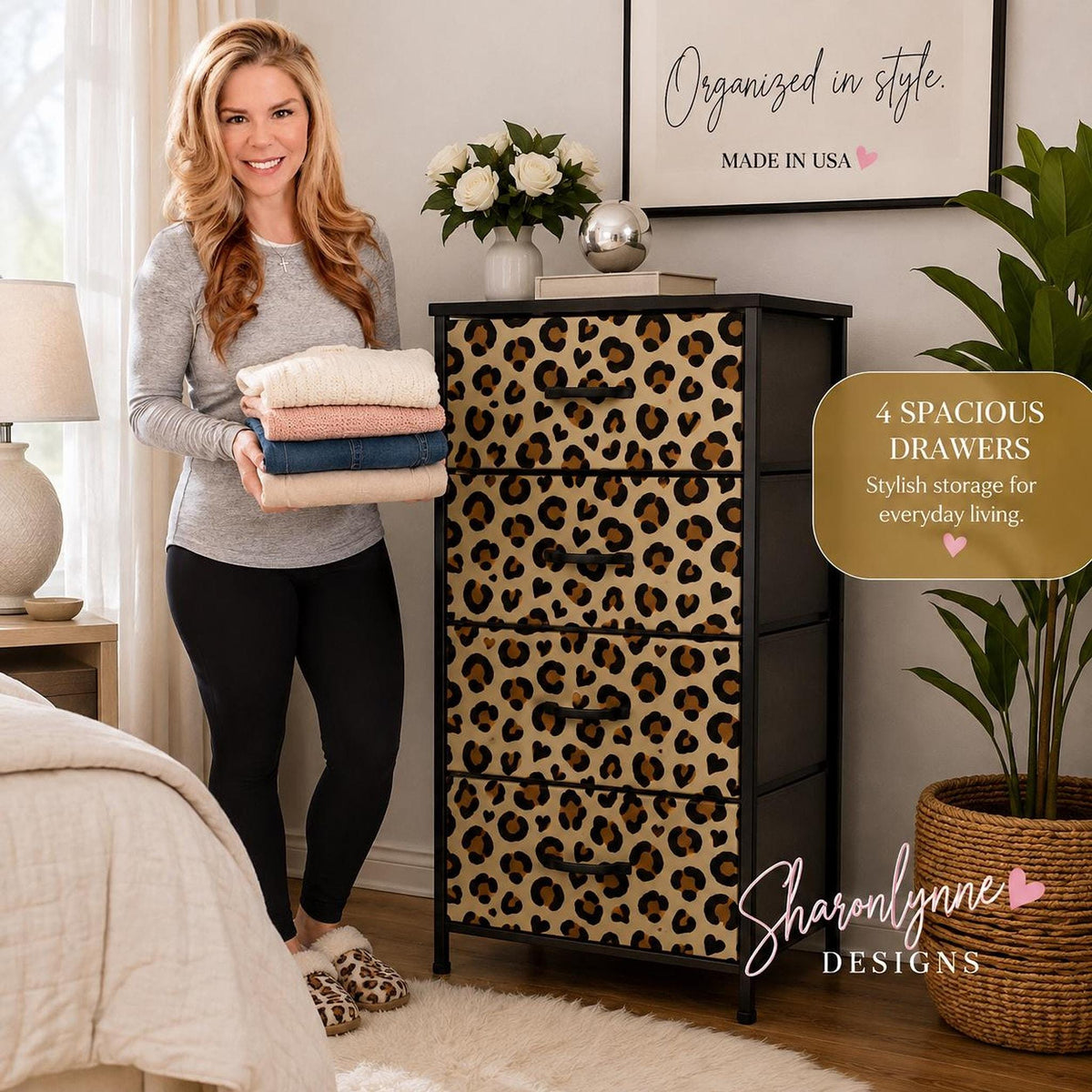 Cheetah Dresser, 4-Drawer Dorm Room Storage Organizer with Steel Frame