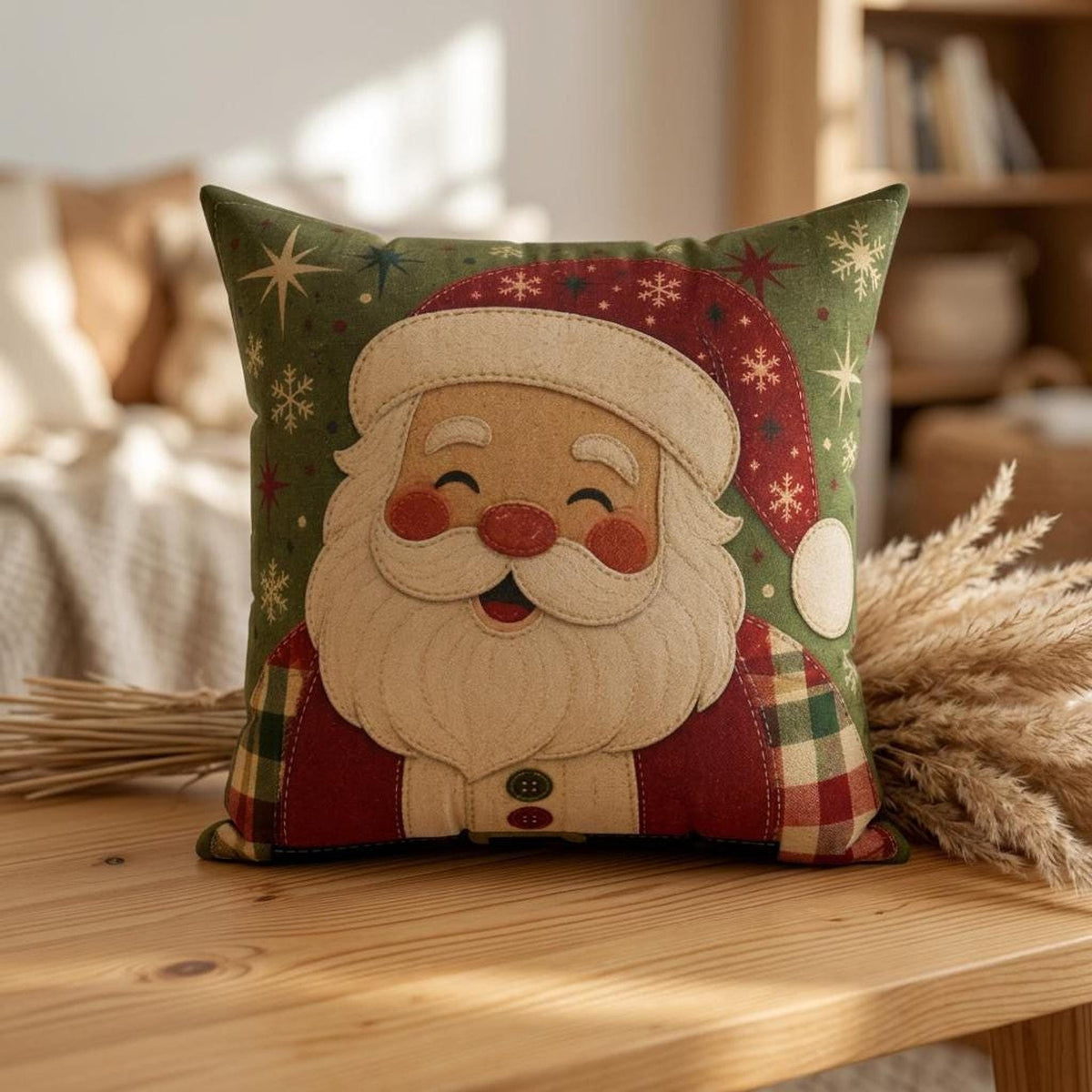 Vintage Santa Pillow, Double-Sided Faux Suede Cover, Four Sizes