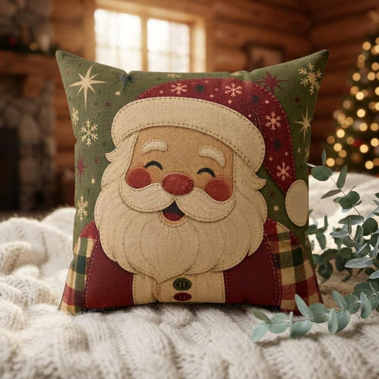 Vintage Santa Pillow, Double-Sided Faux Suede Cover, Four Sizes