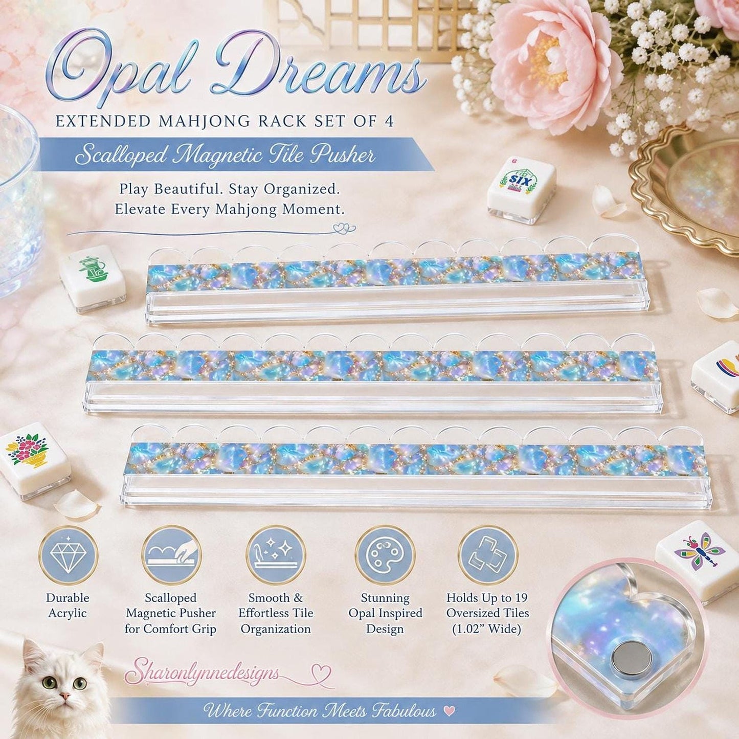 Opal Mahjong Rack Set Of 4, Acrylic Extended 20.08-Inch Design