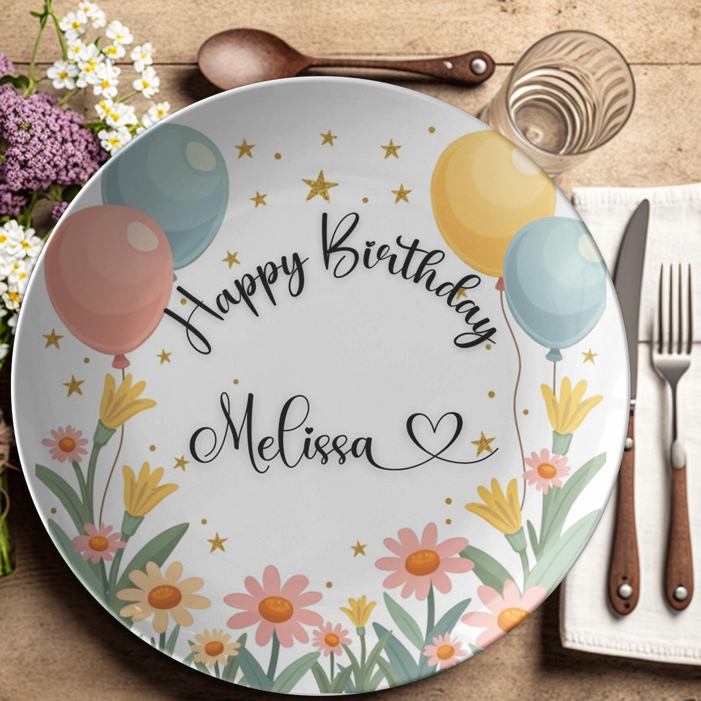 Dinnerware Tableware Spring Floral Birthday Dinner Plate, 10-Inch ThermoSaf Polymer, Microwave Safe