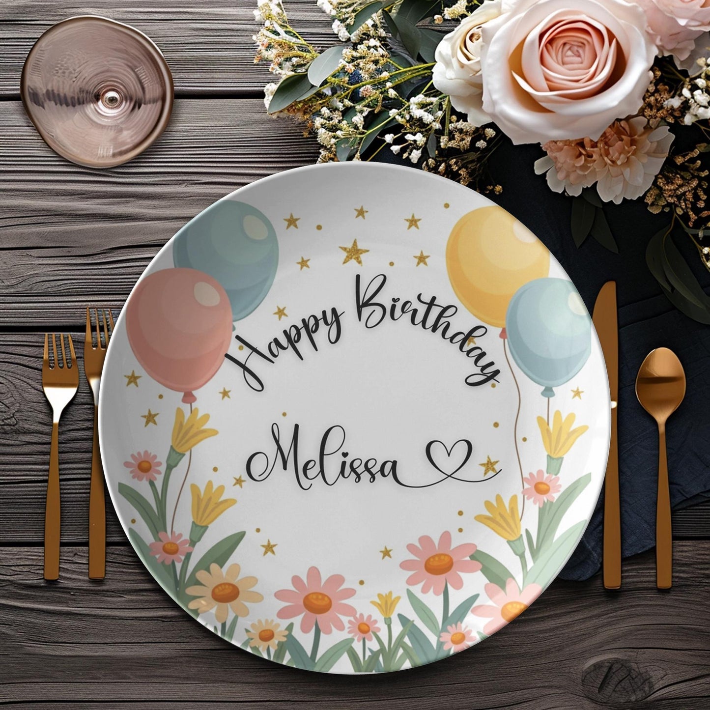 Dinnerware Tableware Spring Floral Birthday Dinner Plate, 10-Inch ThermoSaf Polymer, Microwave Safe