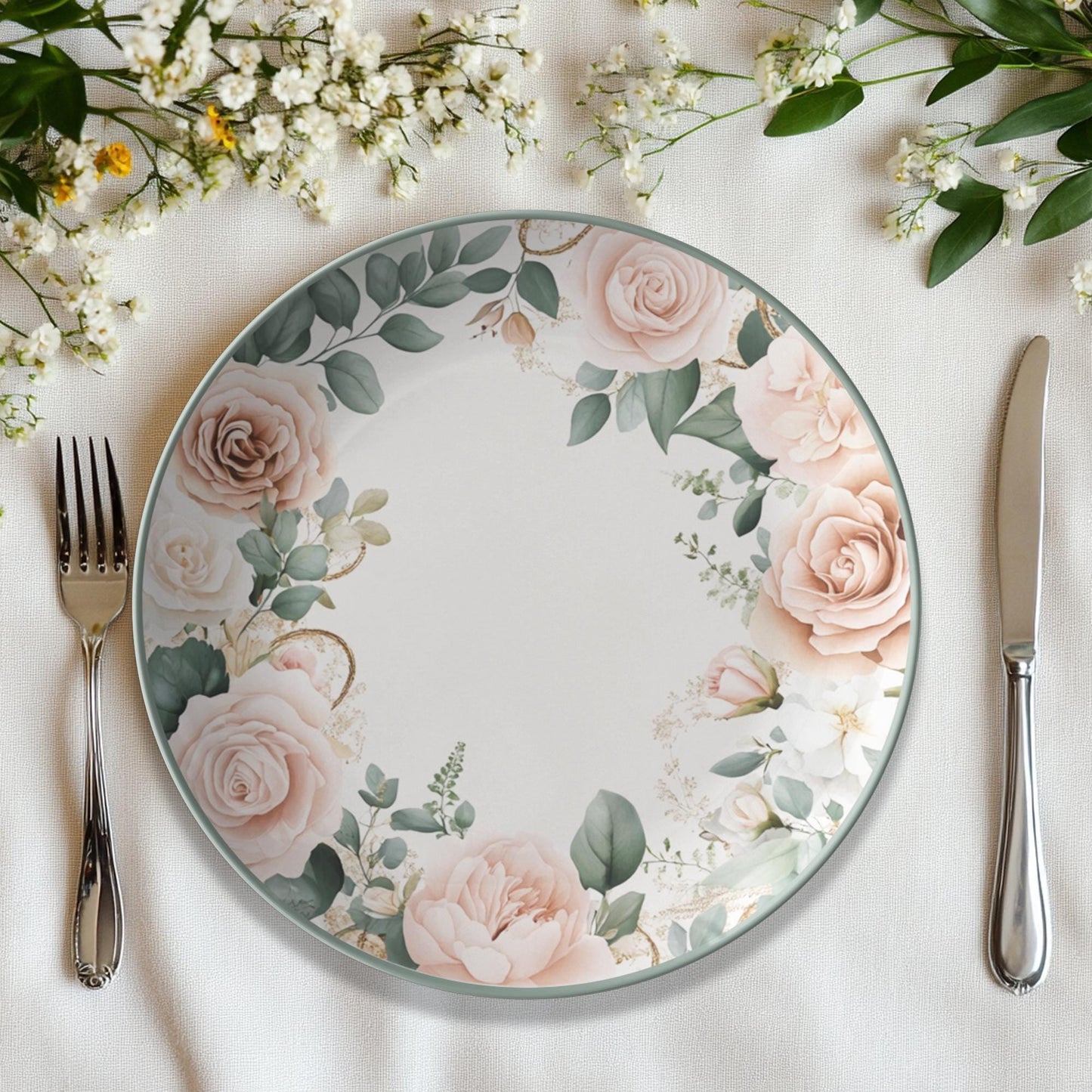 Dishwasher Safe Dish, 10 x 10 Inch ThermoSaf Floral Dinnerware Set, Three Styles