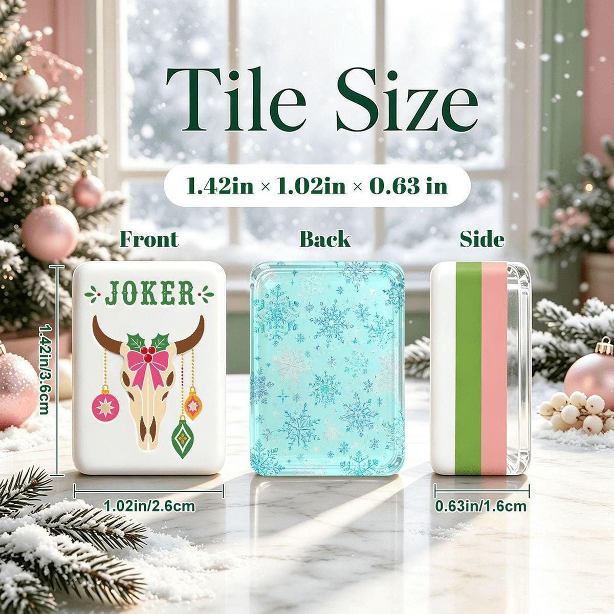 American Mahjong Tile Set, Acrylic Snowflake Western Christmas Design, 160 Pieces
