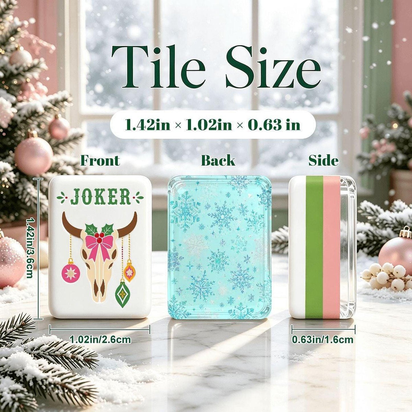 American Mahjong Tile Set, Acrylic Snowflake Western Christmas Design, 160 Pieces