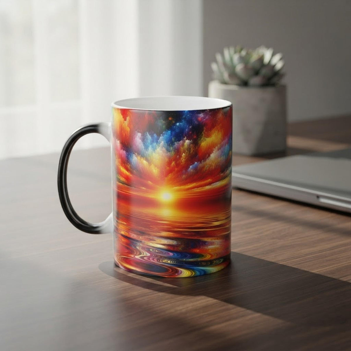 Changing Colorful Or Coffee Mug, 11oz Heat-Reactive Ceramic Sunset Design