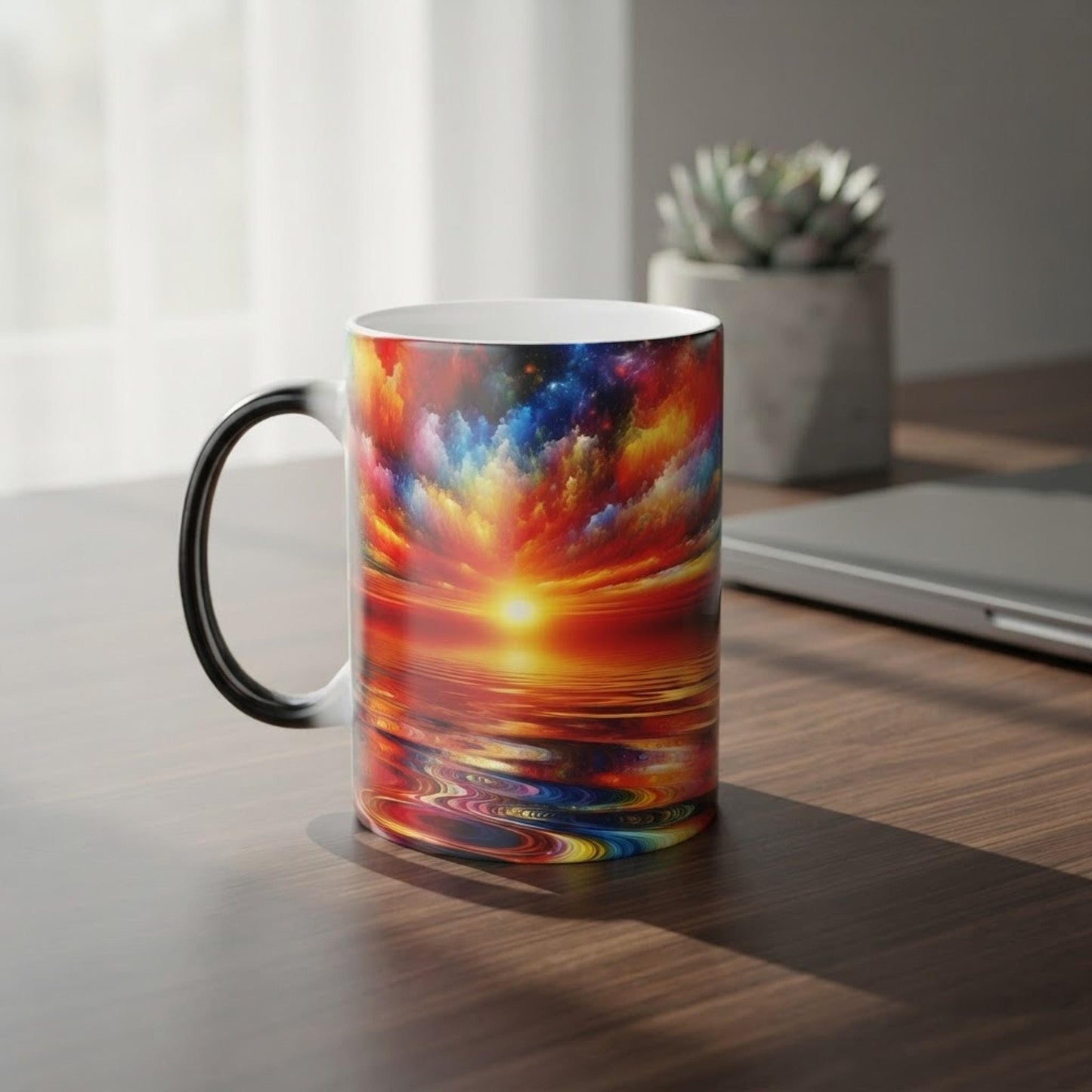 Changing Colorful Or Coffee Mug, 11oz Heat-Reactive Ceramic Sunset Design