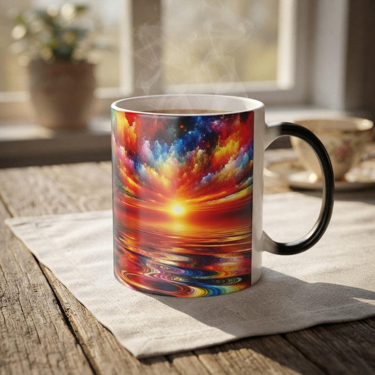Changing Colorful Or Coffee Mug, 11oz Heat-Reactive Ceramic Sunset Design