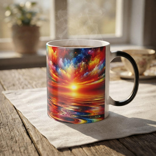 Changing Colorful Or Coffee Mug, 11oz Heat-Reactive Ceramic Sunset Design
