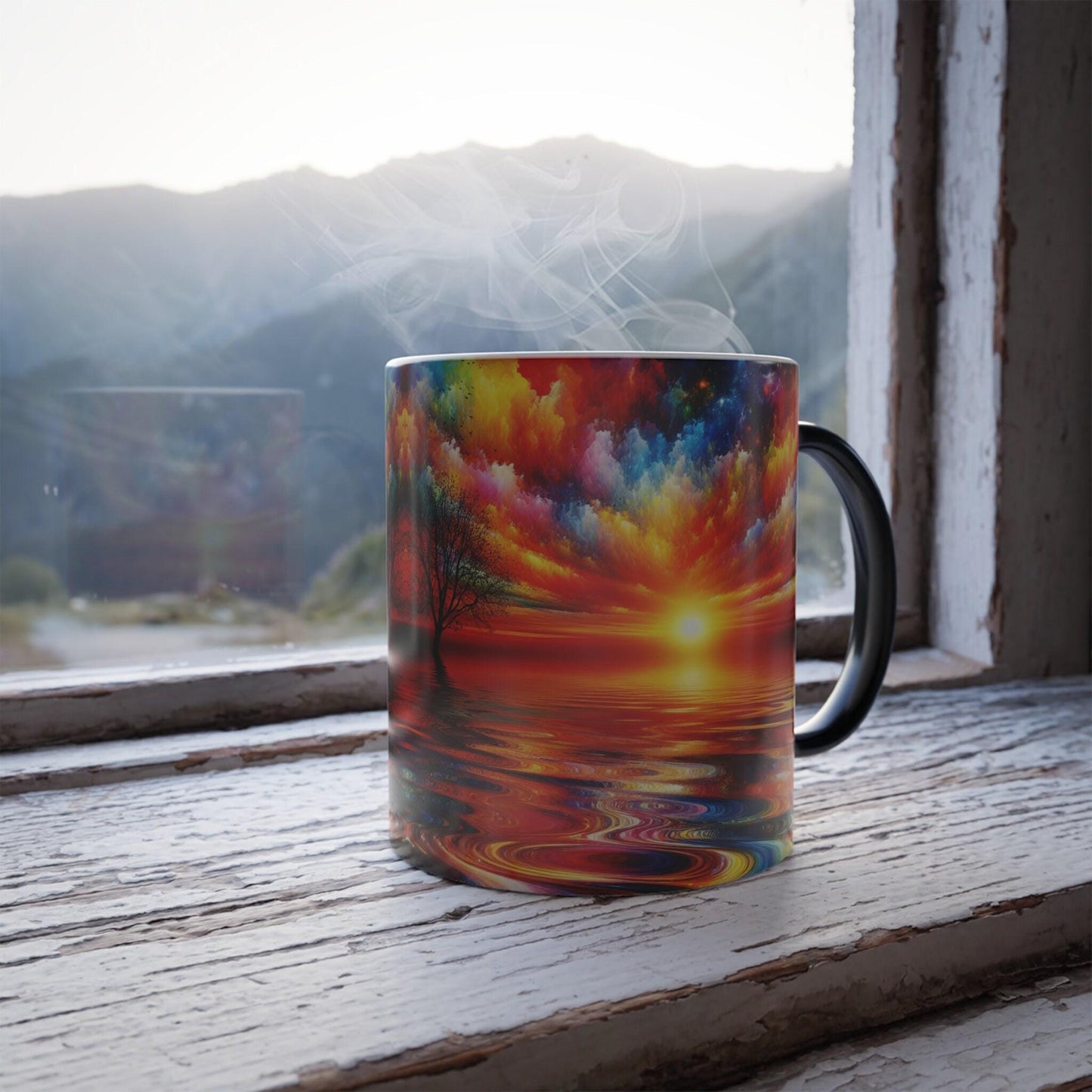 Changing Colorful Or Coffee Mug, 11oz Heat-Reactive Ceramic Sunset Design