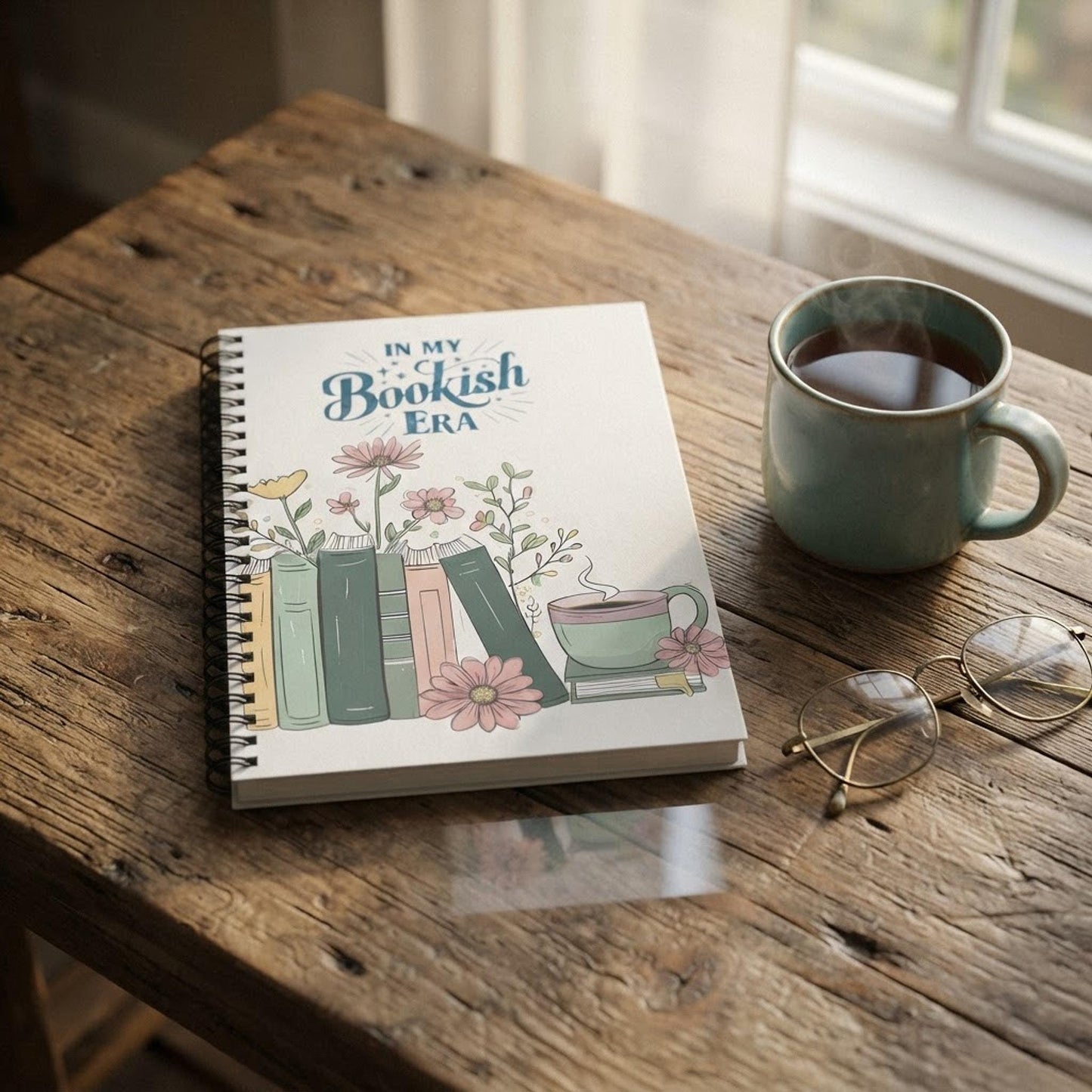 Writer Journal, Bookish Era Cover, 118 Lined Pages, 6 x 8 Inch Spiral Binding
