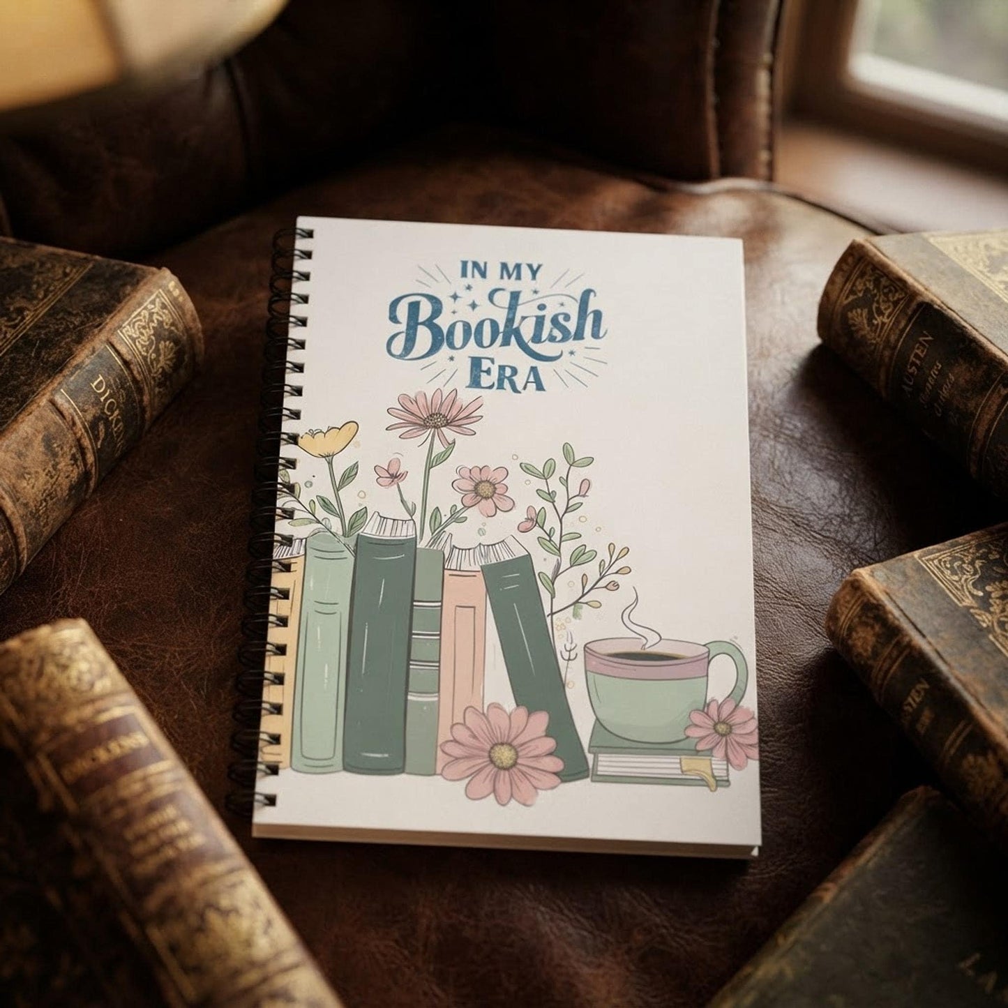 Writer Journal, Bookish Era Cover, 118 Lined Pages, 6 x 8 Inch Spiral Binding