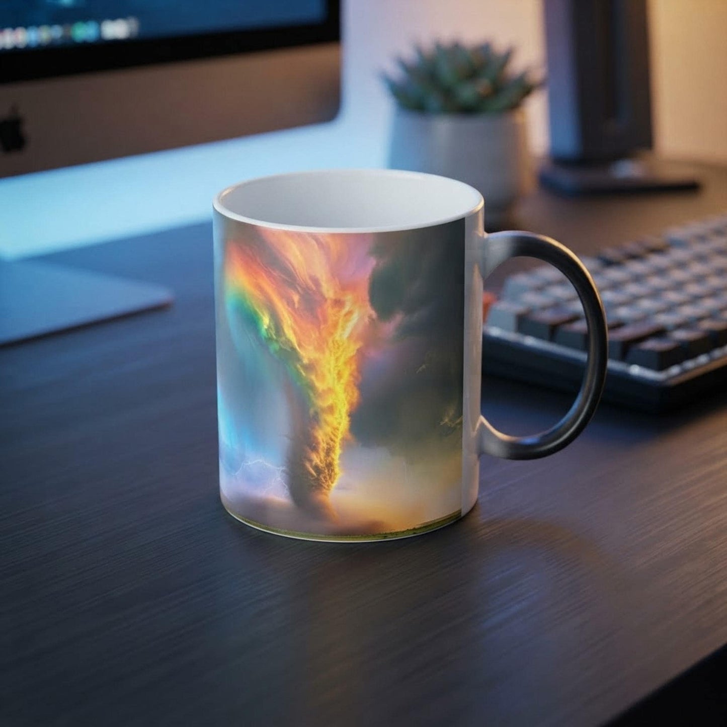Magical Coffee Mug, Heat-Reactive Ceramic Tornado Design, Glossy Black 11oz