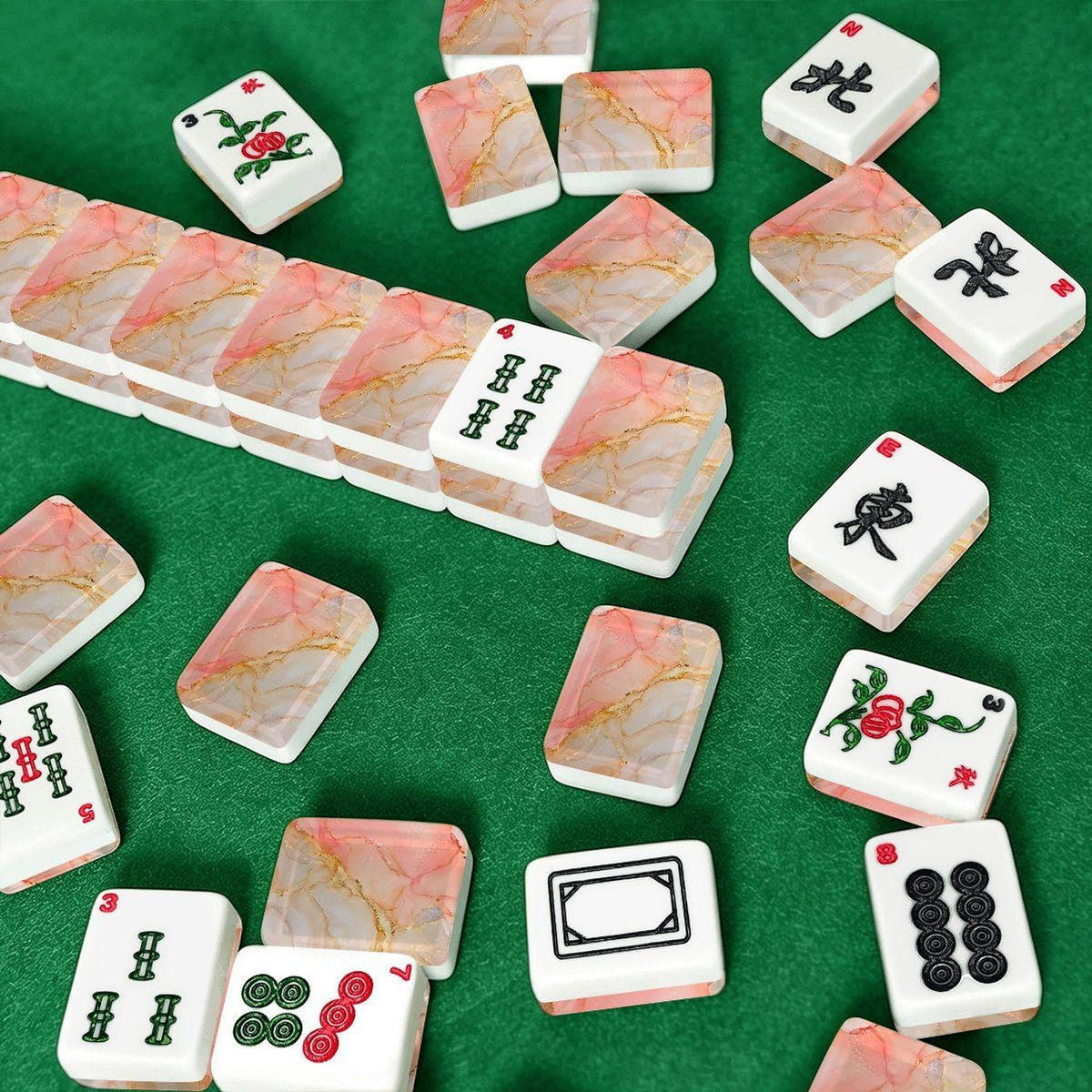 Pink Marble Acrylic American Mahjong Tiles UV Printed, Quality for Game Night