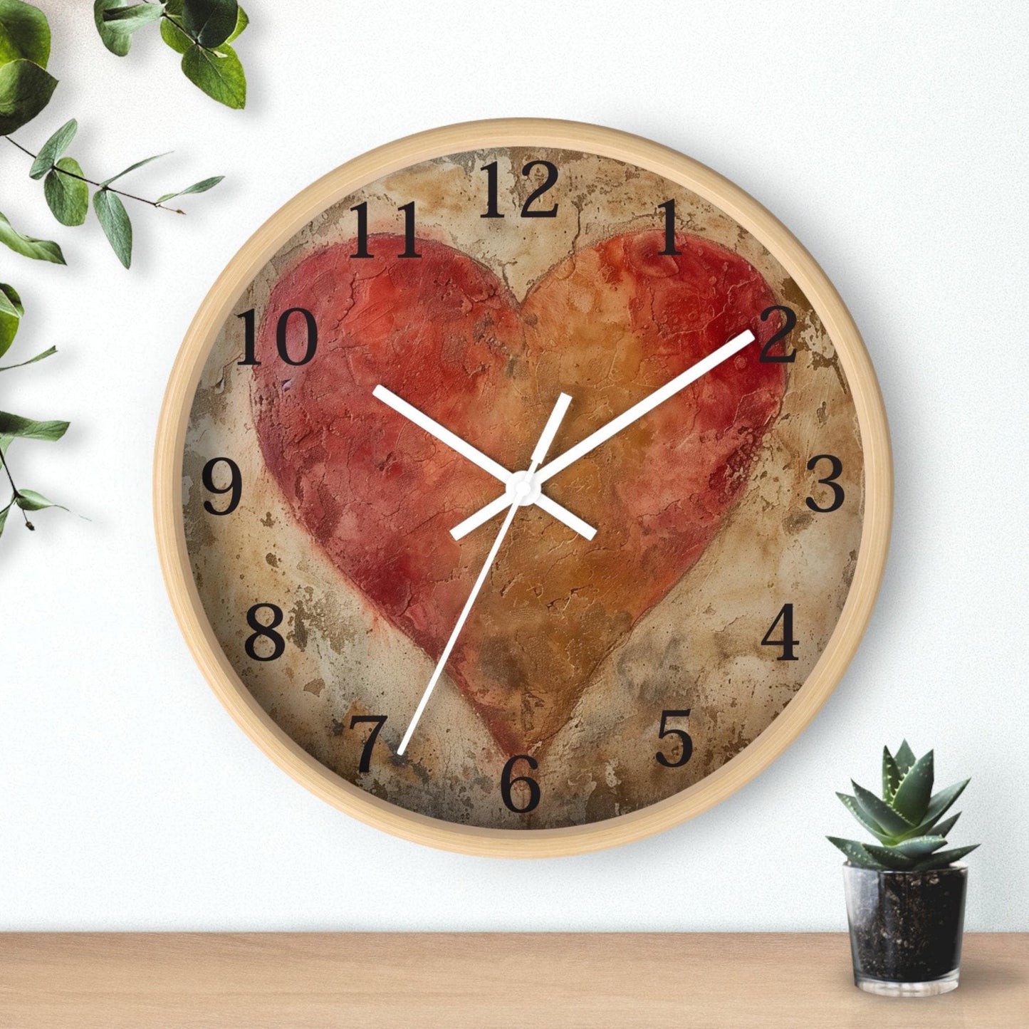 Timekeeping Handmade Rustic Heart Wall Clock, Silent Sweep, PVC Frame, 10 x 10 In.
