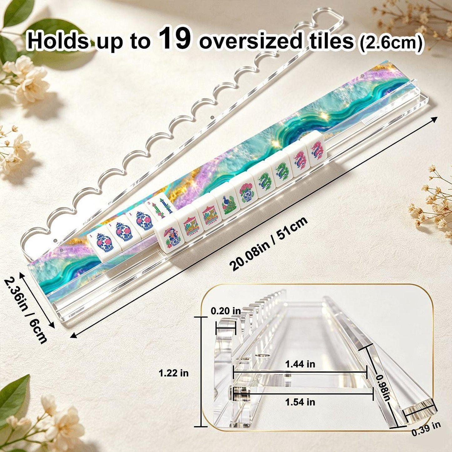 Turquoise Tide Acrylic Mahjong Rack Set of 4, Extended Design with Magnetic Pushers