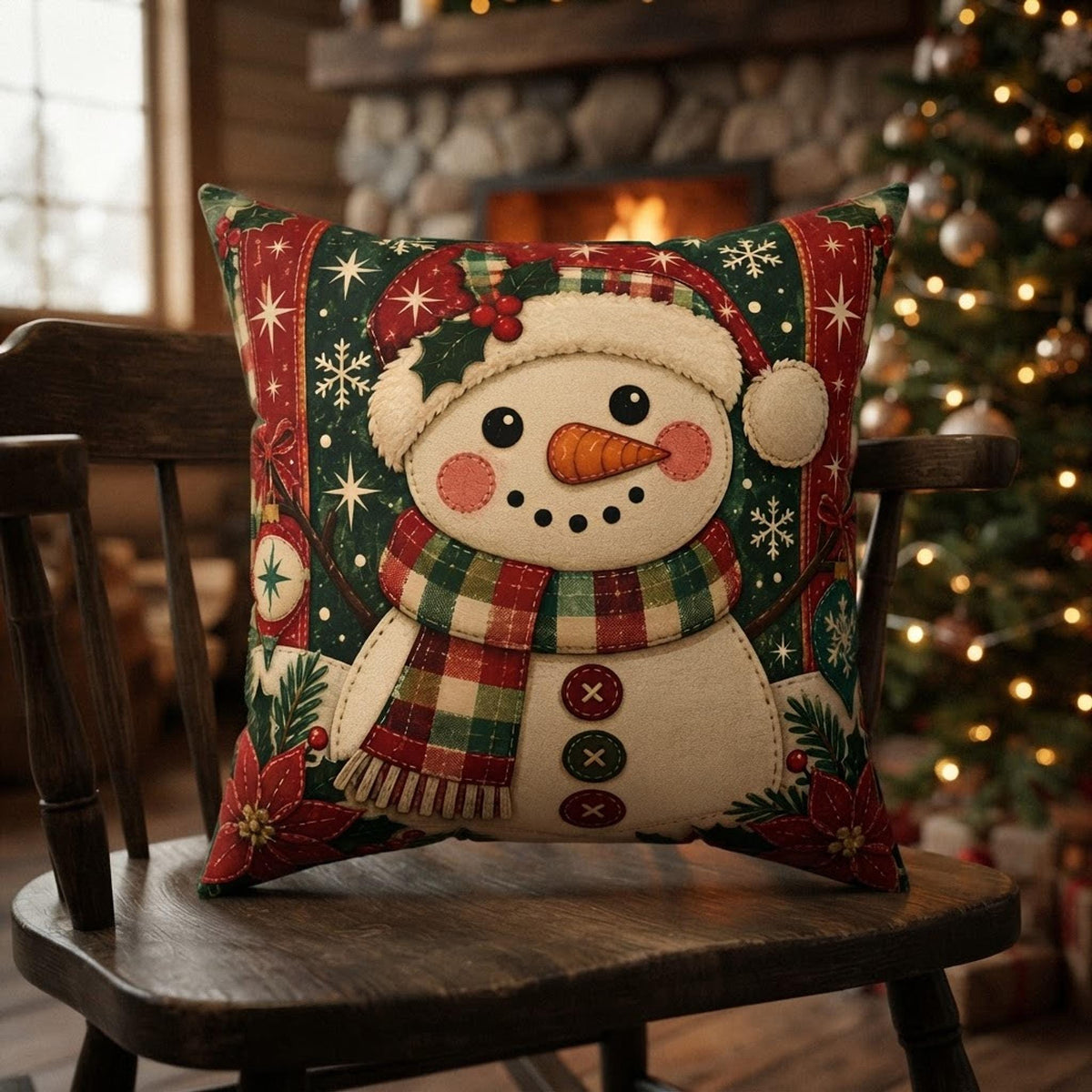 Christmas Snowman Pillow, Double-Sided Faux Suede Cover with Recycled Polyester Insert