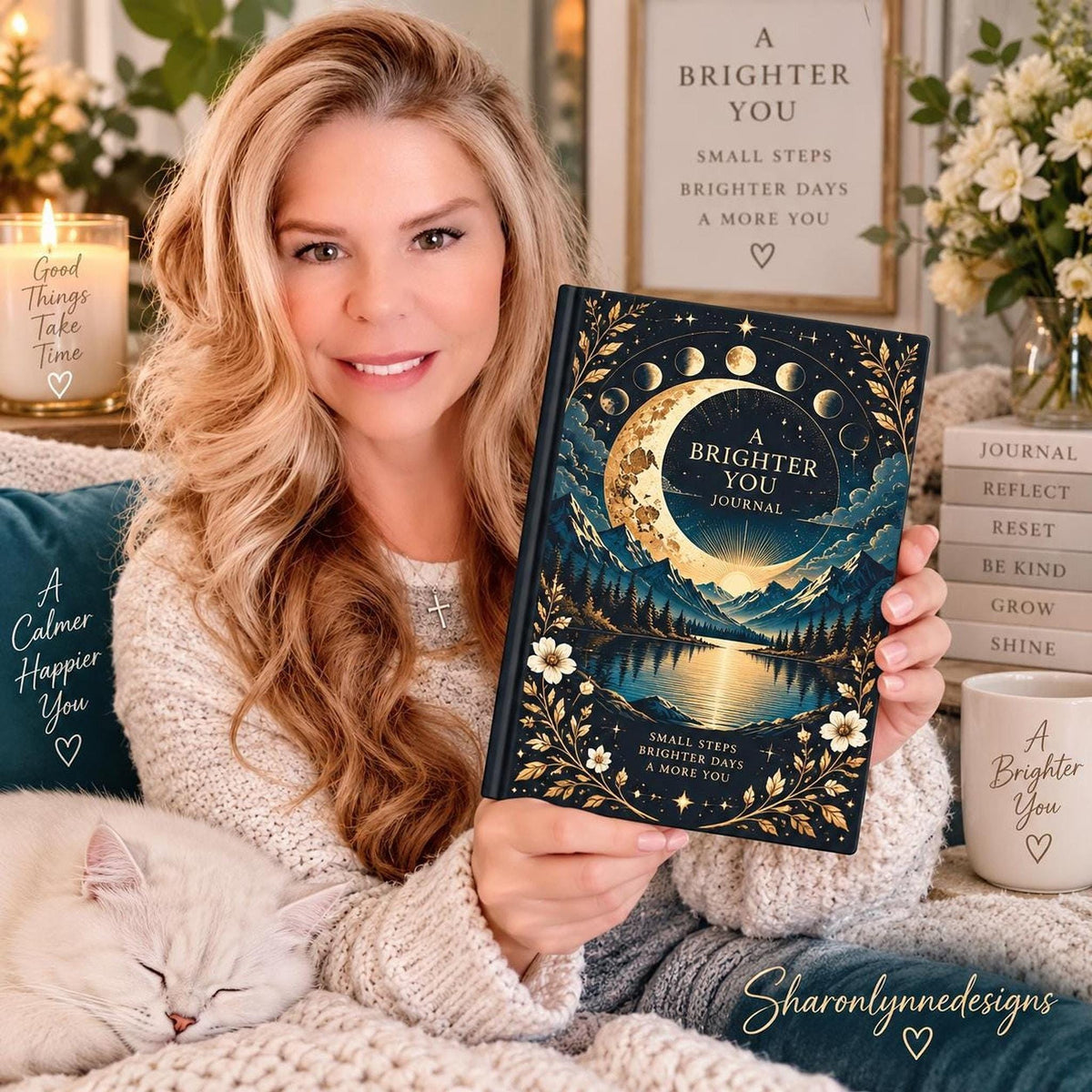 Hardcover Journal, Moonlit Mountain Scene with 150 Lined Pages, Matte Laminated Cover