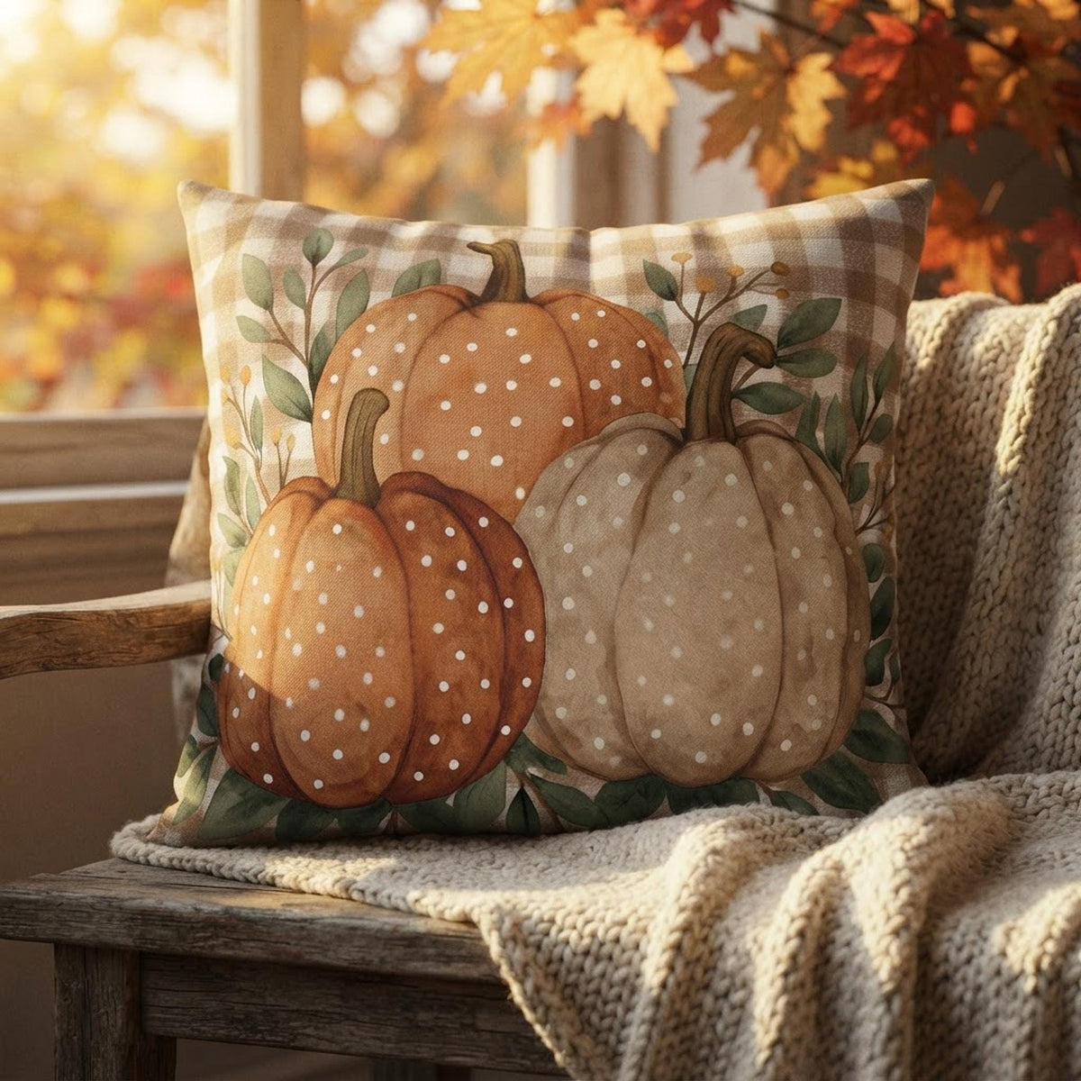 Fall Pillow Cover, Double-Sided Pumpkin Print in Faux Suede, Four Sizes