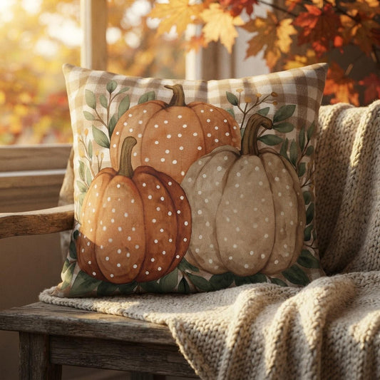 Fall Pillow Cover, Double-Sided Pumpkin Print in Faux Suede, Four Sizes