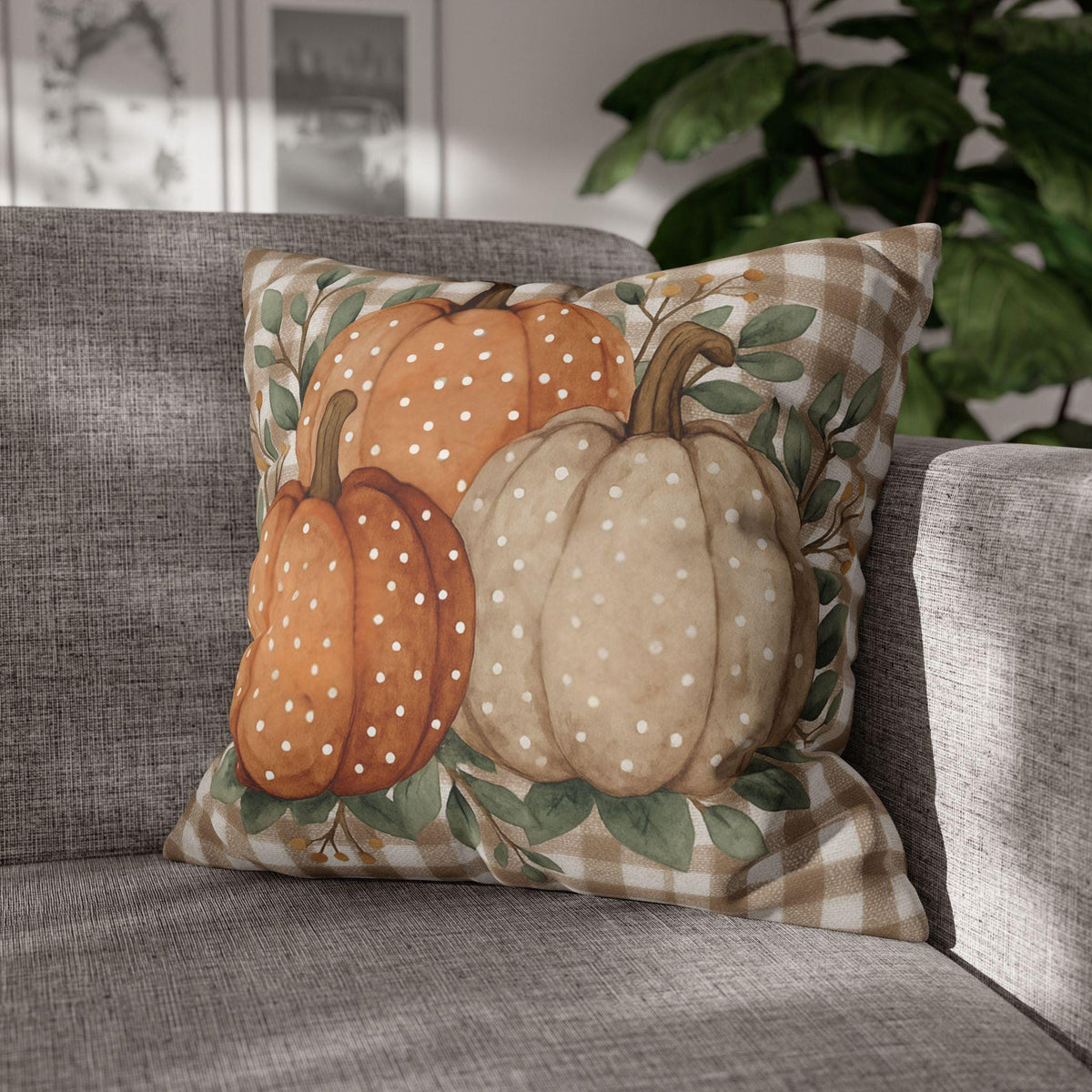 Fall Pillow Cover, Double-Sided Pumpkin Print in Faux Suede, Four Sizes
