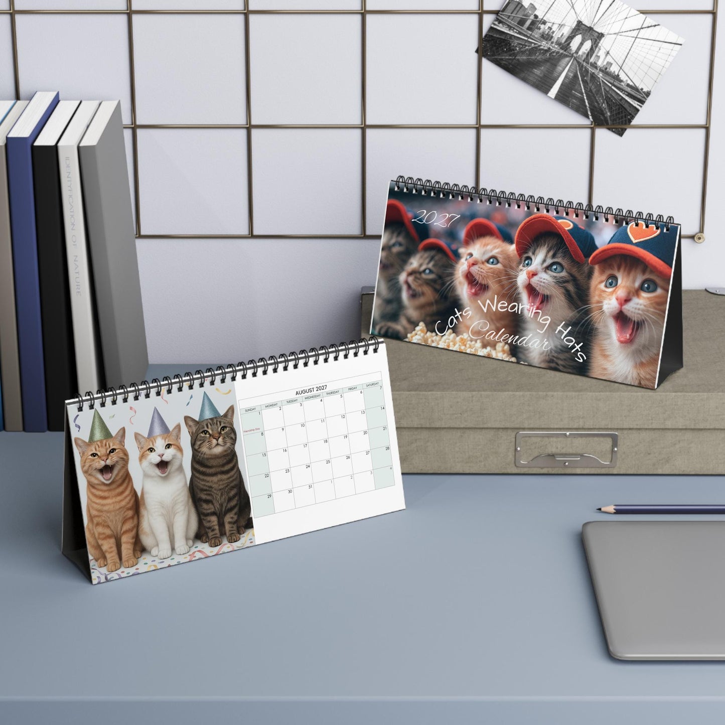 Cat Calendar, 2027 Blank 10 x 5 Inch 270 GSM Wire-Bound Desk Planner