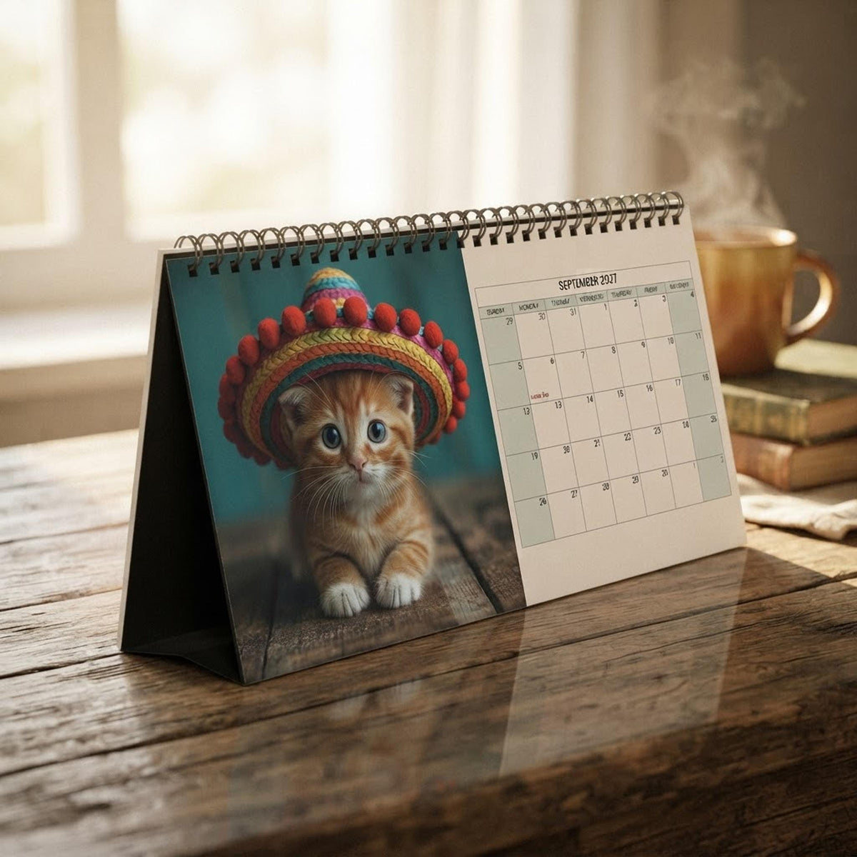 Cat Calendar, 2027 Blank 10 x 5 Inch 270 GSM Wire-Bound Desk Planner