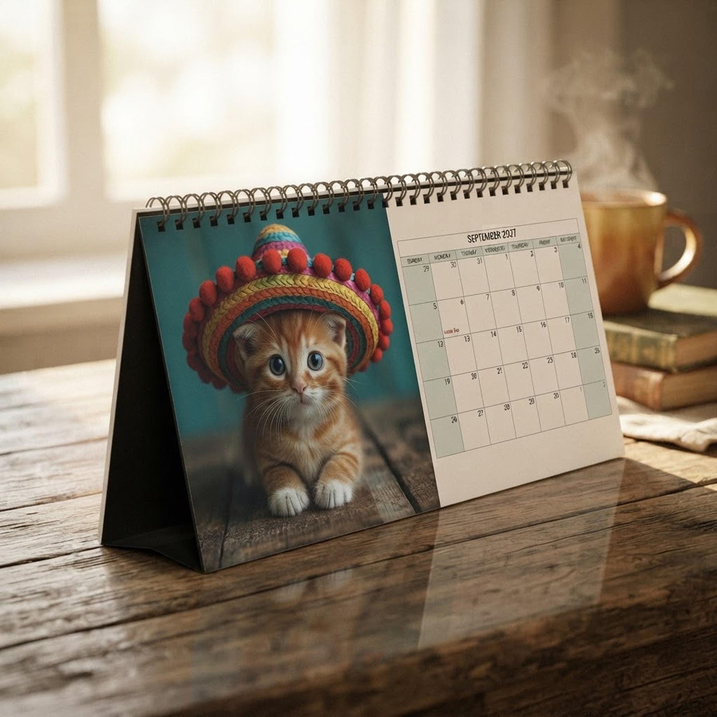 Cat Calendar, 2027 Blank 10 x 5 Inch 270 GSM Wire-Bound Desk Planner