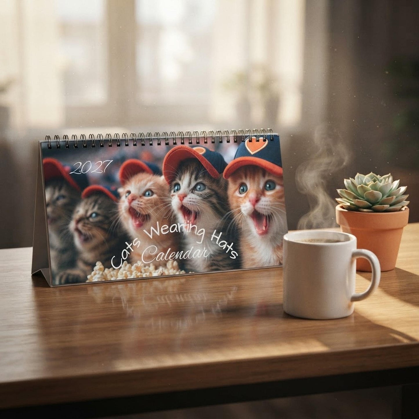 Cat Calendar, 2027 Blank 10 x 5 Inch 270 GSM Wire-Bound Desk Planner
