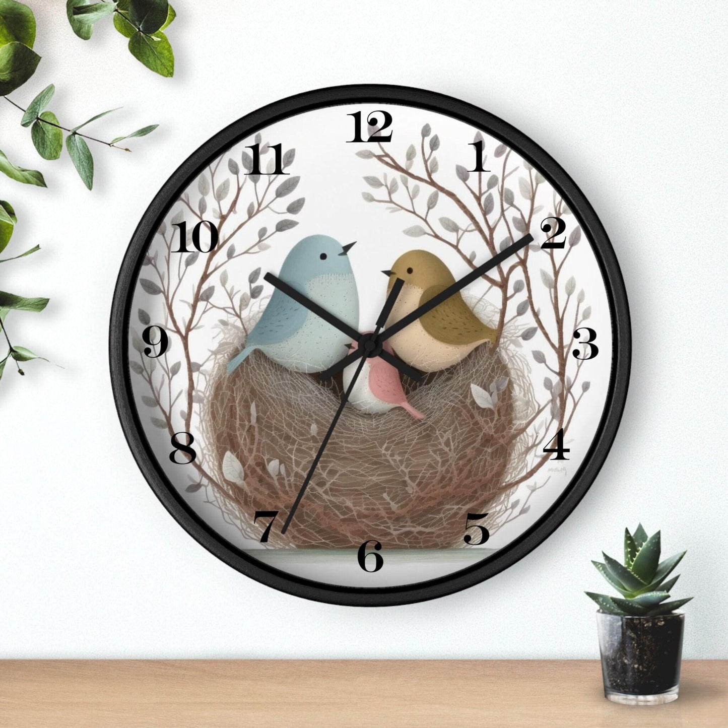 Bird Wall Clock, 10 x 10 Silent Family Of Plexiglass Face