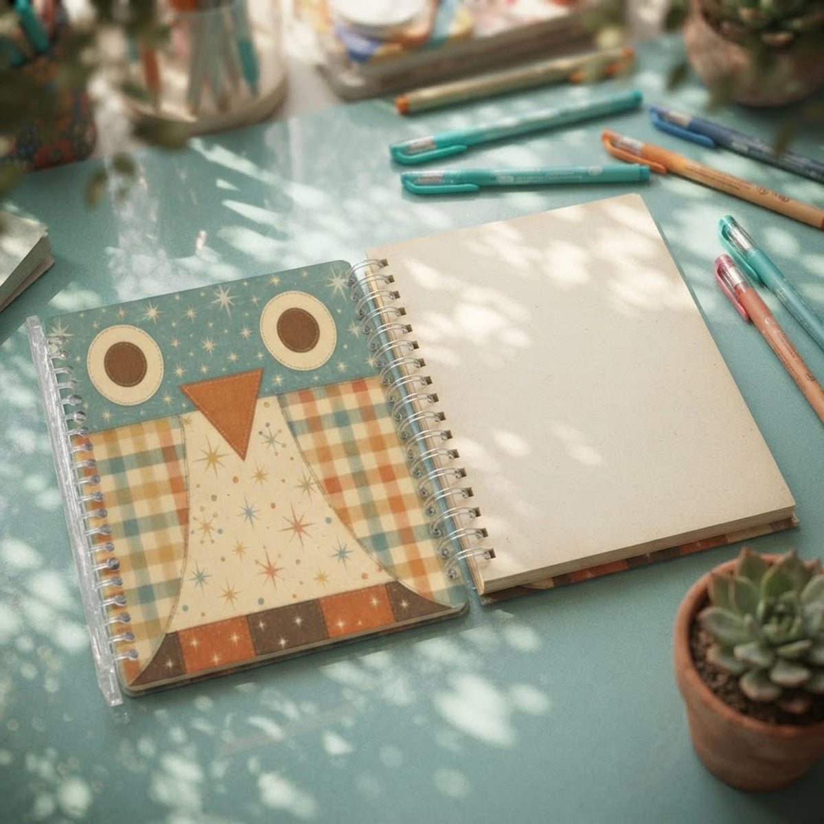 Animal Notebook Set of 4, Loose-Leaf Owl Cat Giraffe Highland Cow Designs