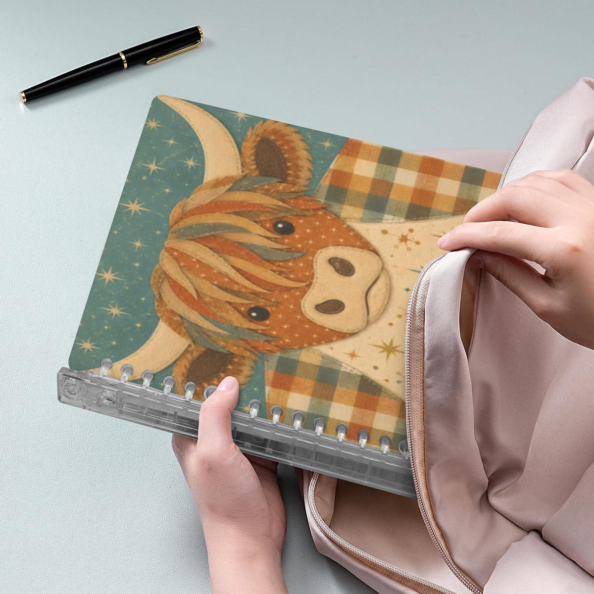 Animal Notebook Set of 4, Loose-Leaf Owl Cat Giraffe Highland Cow Designs