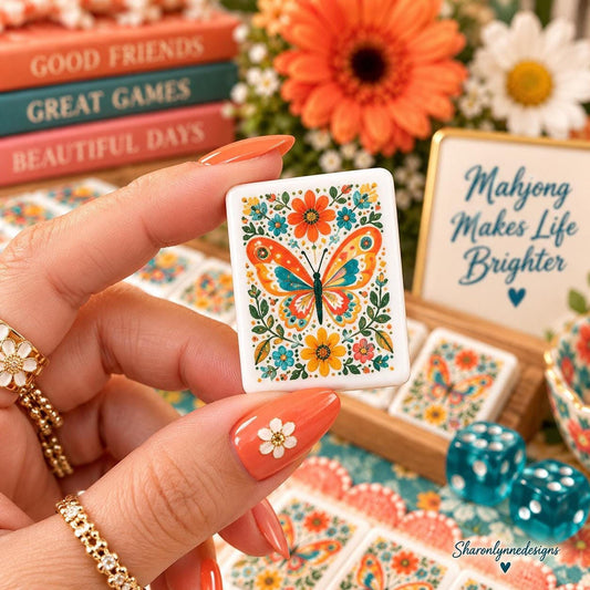 American Mahjong Acrylic Tile Set, 166 Pieces with Jokers, Retro Butterfly Design