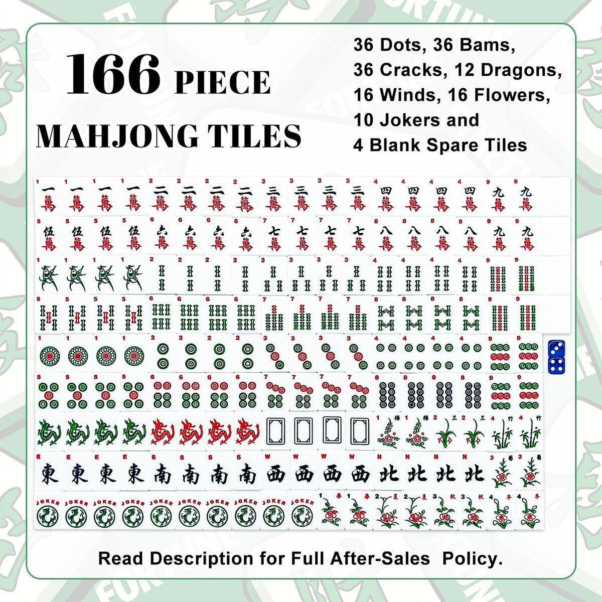 American Mahjong Acrylic Tile Set, 166 Pieces with Jokers, Retro Butterfly Design