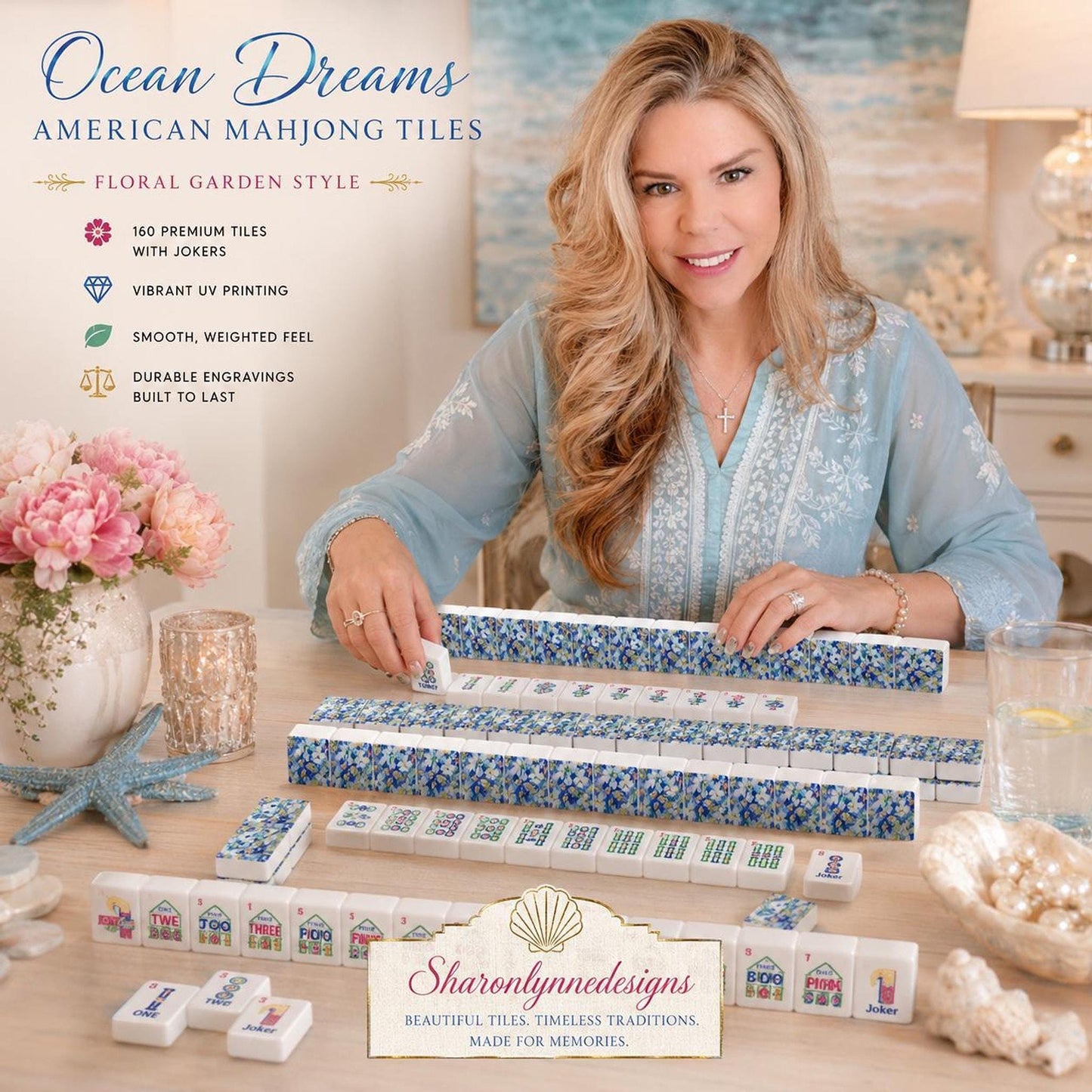 Ocean Dreams American Mahjong Tiles – Floral Garden Style