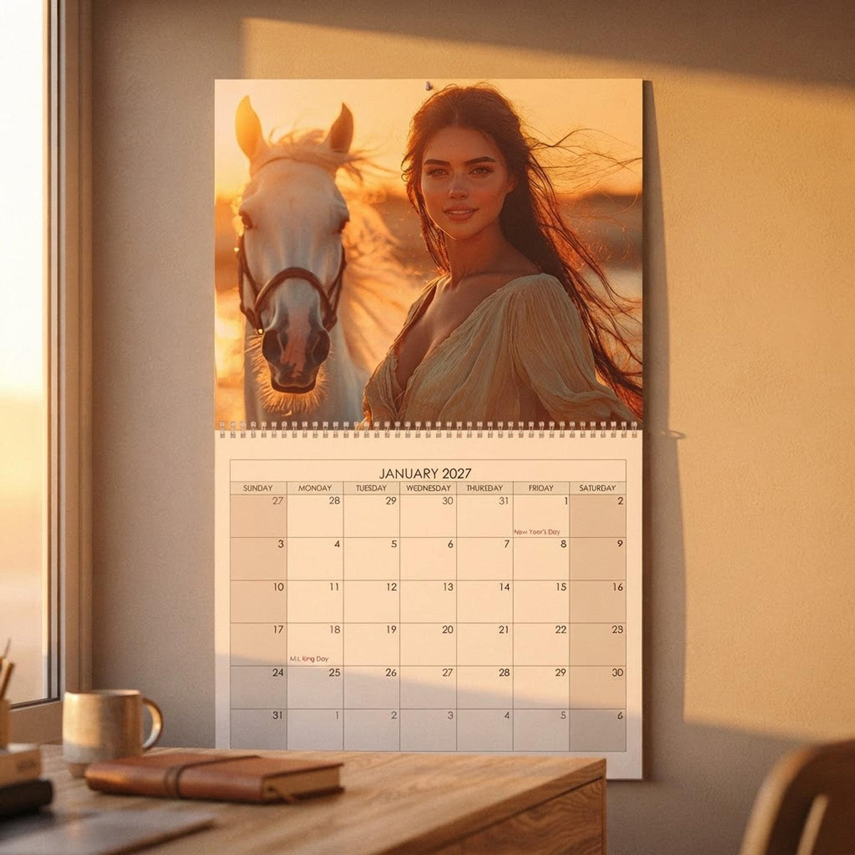 Cowgirl Calendar 2027, Scenic Horse Portraits with Writable Matte Grids