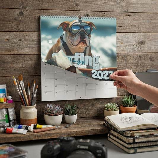 Surfing Dogs Wall Calendar 2027, Spiral Bound With Writable Matte Grids