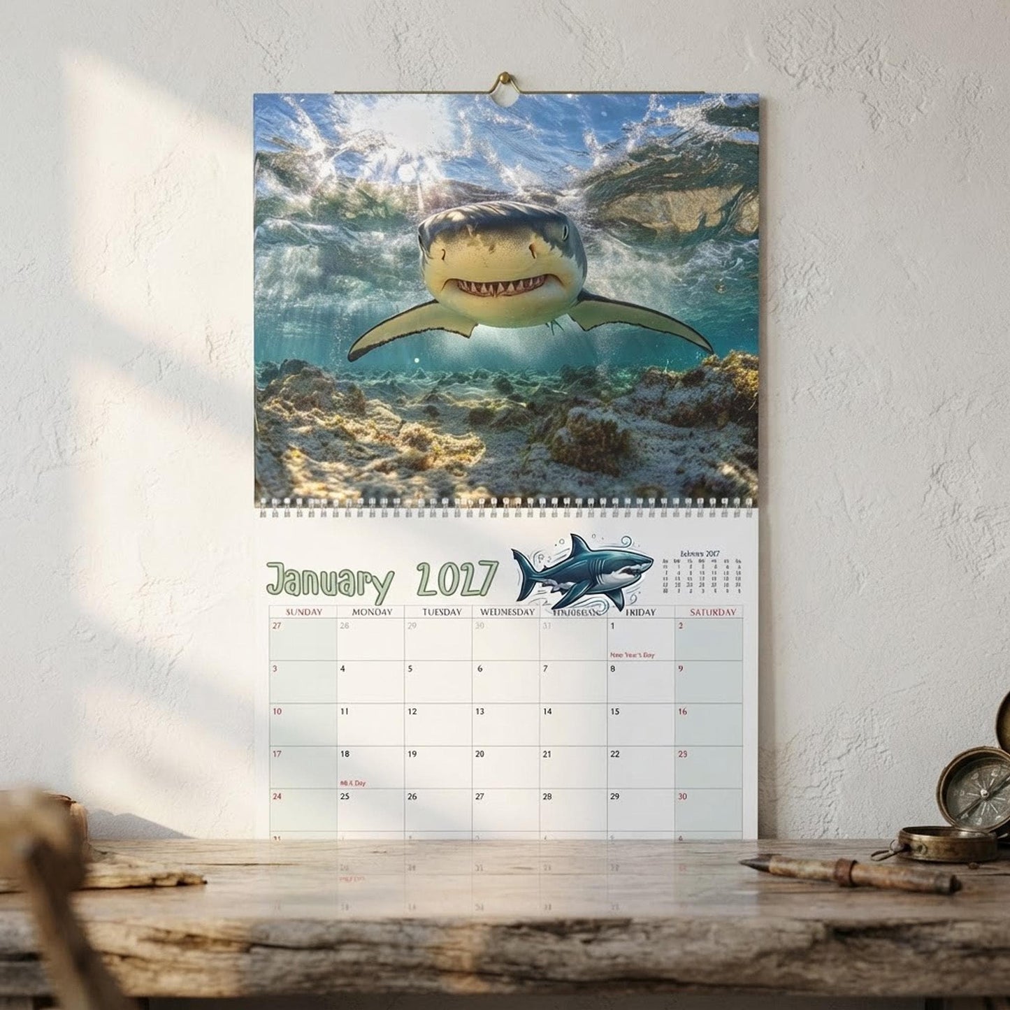 2027 Underwater Creatures Wall Calendar, Blank Matte Grids, Wire Binding